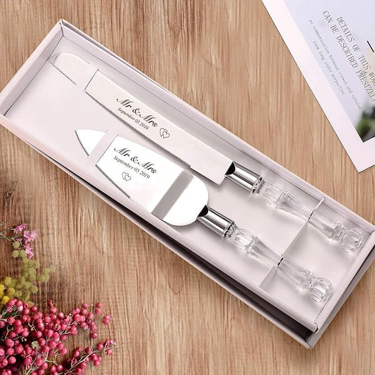 AW BRIDAL Personalized Wedding Cake Knife Set Cake Cutting Set for Wedding Cutter Slicer Cake Server Bridal Shower Gifts for Couples Newlyweds//DK001CPP06//
