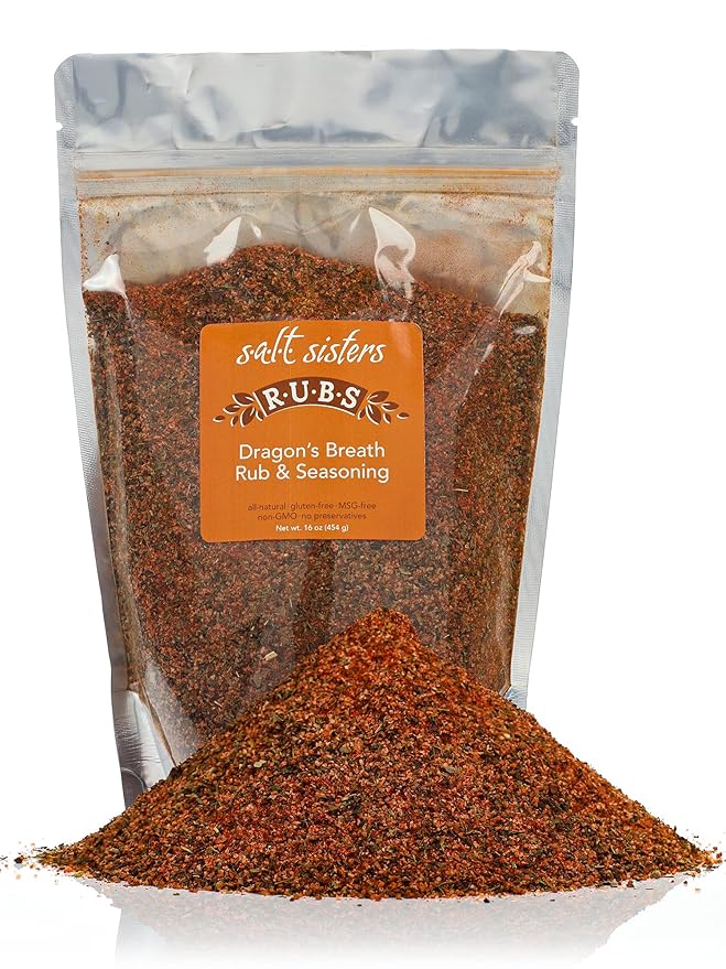 s.a.l.t. sisters Dragon's Breath Rub & Seasoning | All-Natural, Gluten Free, MSG Free, Non-GMO | Dry & Wet Rub Seasoning Base | Versatile Use for Chicken Wings, Brisket, Pulled Pork, and More | 1lb