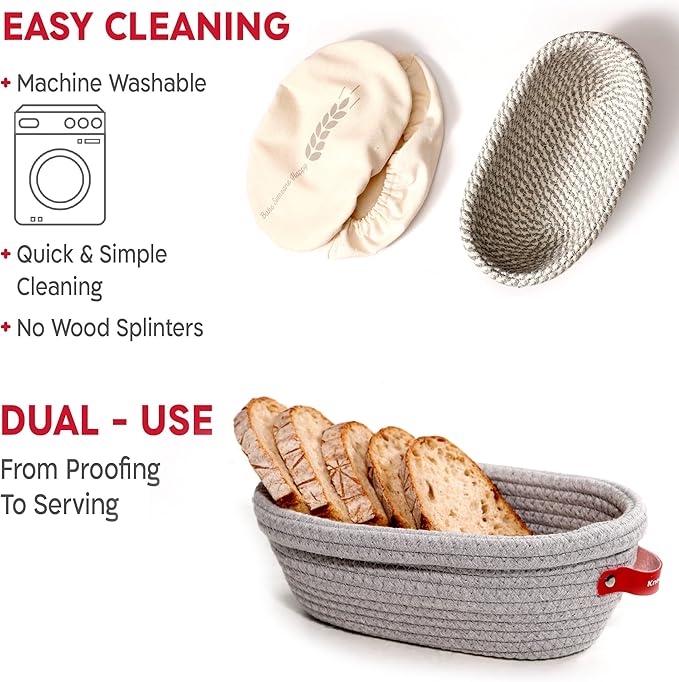 Sourdough Starter Kit (24oz Jar, 2xOval Baskets, Gray Bread Lame)