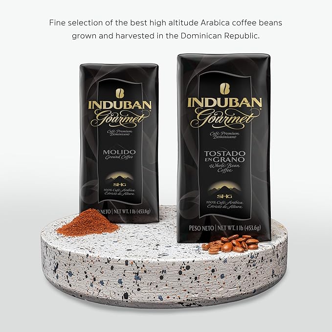Induban Gourmet, 16 oz Bag, Whole Bean Coffee, Medium Roast - Premium 100% Arabica Coffee from the Dominican Republic (Pack of 1)