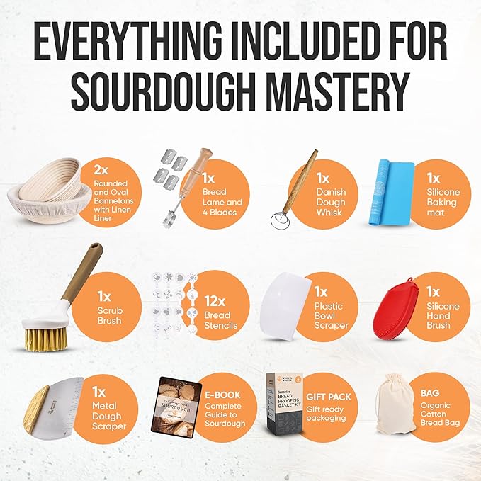 Trailblaze Banneton Bread Proofing Basket Set ??Complete Sourdough Bread Baking Supplies ??Sourdough Starter Kit ??Sourdough Proofing Basket Gift for Bakers - Bread Baskets (9" Round & 10" Oval)