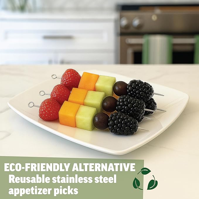 Zenlogy 8” long Appetizer Picks (pack of 8) – Stainless Steel - Eco Friendly and Reusable