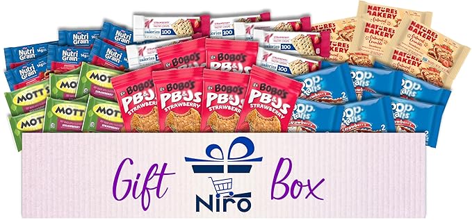 Niro Gift Basket | Strawberry Lovers Fruit Filled Bar Assortment | 6 Different Flavors 6 of Each 36 Bars Total | Cereal Bars, Breakfast Bars Delicious Strawberry Filled Treats for Nutritious Snacking