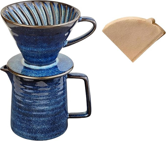 Pour Over Coffee Maker,Ceramic Coffee Maker With 40 pcs V60 Paper Filter竊?5oz/450ml Pour Over Coffee Dripper (Starry Blue, V02)