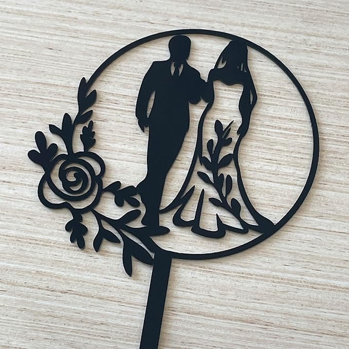 Wedding Cake Toppers Bride and Groom Black Color Acrylic Silhouette Wedding Anniverary Party Engagement Decoration