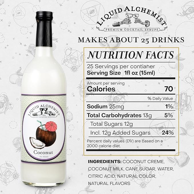 Liquid Alchemist Coconut Syrup for Drinks - Real Ingredients Make our Cream of Coconut Syrup a Perfect Pina Colada Drink Mix - Non-GMO & Vegan (25.4 oz)
