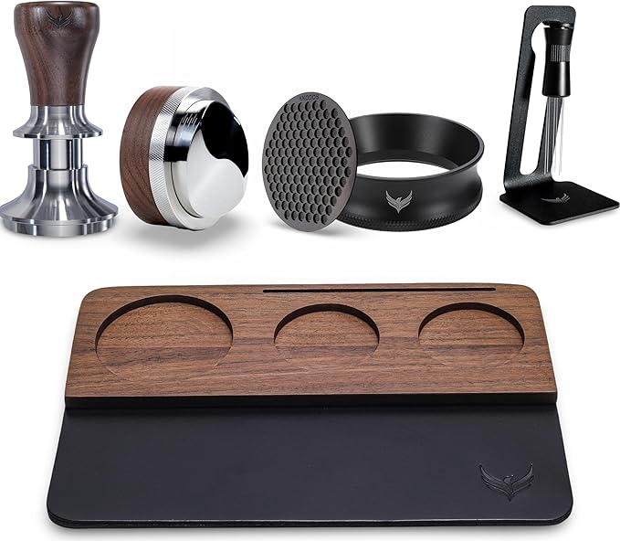51.5mm Espresso Tamper Kit for La Pavoni Europiccola, Professional, Stradivari & Post-Millennium Models ??Tamper, Distributor, Dosing Funnel, Puck Screen, WDT Tool & Walnut Tamping Mat