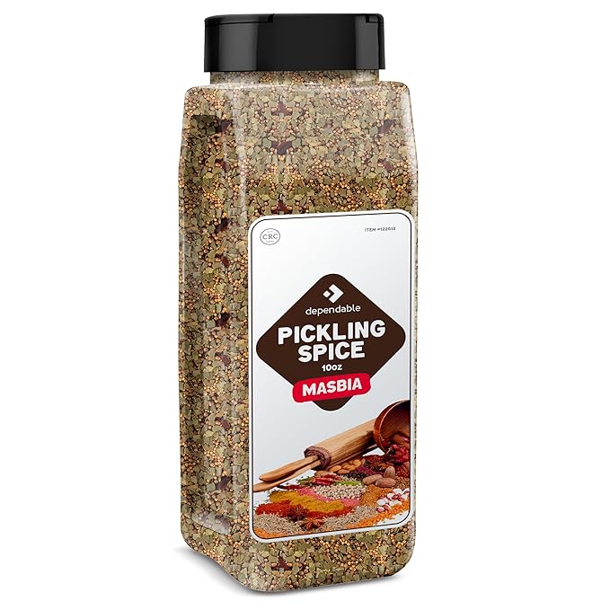 Dependable Foods Pickling Spice - 10 oz. Jar - Easy Dispensing Lid – Kosher, Non-GMO Pickling Spice Mix for Vegetables, Canning Pickles, & More
