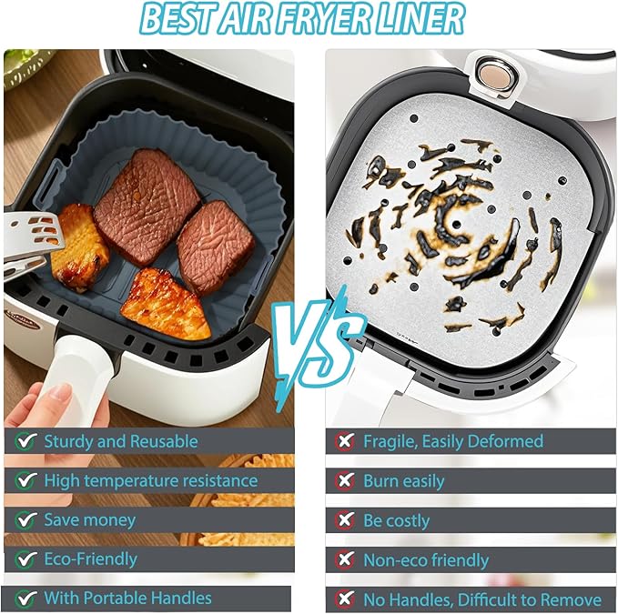 Silicone Air Fryer Liners Reusable 3 PCS, Airfryer Liners, Silicone Air Fryer Basket Liners Square, Food Grade AirFryer Accessories 4-7 QT, Ktchen Gadgets for Pot Oven Liner Baking Tray Pan