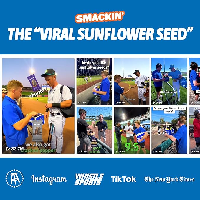 SMACKIN' - Jumbo Roasted Sunflower Seeds, No Salty Burn, American Made, Easy Pour & Seal - Backyard BBQ, 4oz bag (12 Bags)