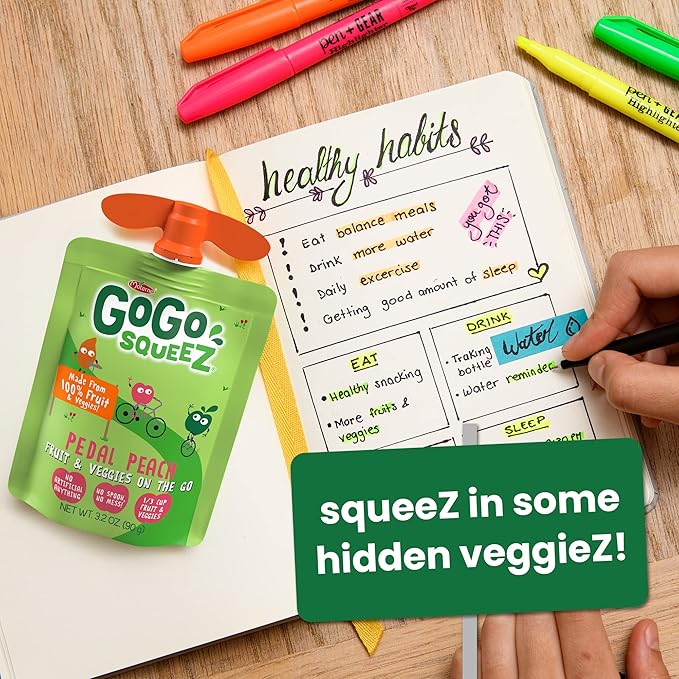 GoGo squeeZ Fruit & veggieZ Applesauce and Puree Variety Pack, Pedal Peach and Boulder Berry, 3.2 oz (Pack of 20), Unsweetened Snacks for Kids, BPA Free Pouches