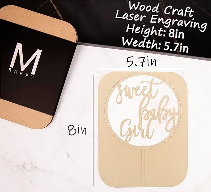 Sweet Baby Girl Cake Topper - Wooden Baby Shower Cake Decorations for Girls - Baby Shower Cake Topper for First Birthday/Gender Reveals Party, Photo Booth Props