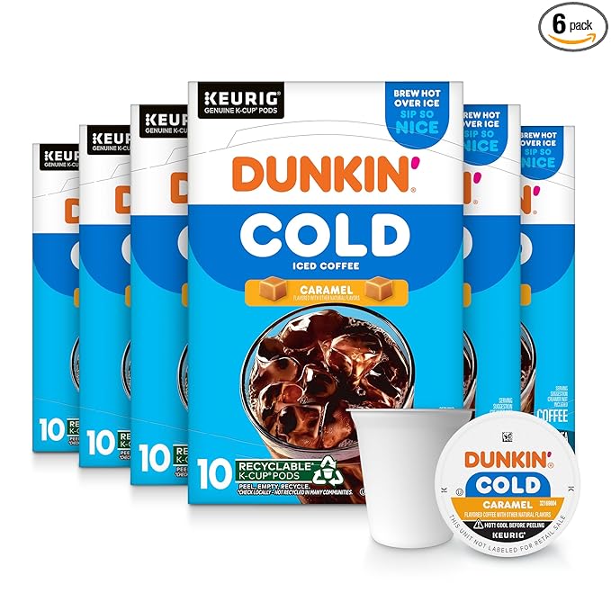 Dunkin??Cold Iced Coffee, Caramel Artificially Flavored Keurig K-Cup Pods, 10 Count Box, (Pack of 6)