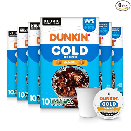 Dunkin??Cold Iced Coffee, Caramel Artificially Flavored Keurig K-Cup Pods, 10 Count Box, (Pack of 6)