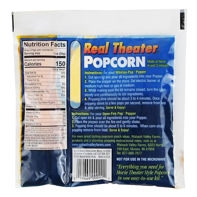 Wabash Valley Farms Theater Popcorn Kits - 10 Pre-Portioned Popcorn Machine Popcorn Packets, Popcorn Kernels for Popcorn Machine, 10 Pop Corn Packs