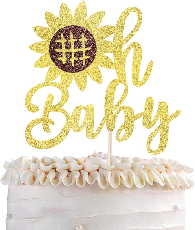 1 Pack Happy Birthday Oh Baby Cake Topper Glitter Sunflower Birthday Cake Pick Baby Shower Kids Birthday Summer Welcome Baby Shower Cake Decoration Party Supplies