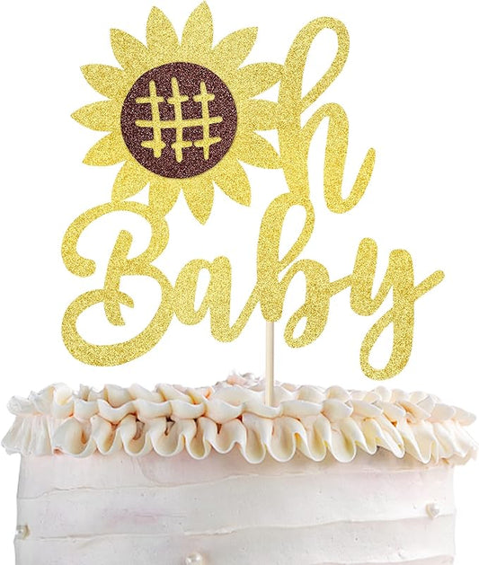 1 Pack Happy Birthday Oh Baby Cake Topper Glitter Sunflower Birthday Cake Pick Baby Shower Kids Birthday Summer Welcome Baby Shower Cake Decoration Party Supplies
