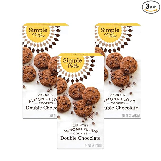 Simple Mills Almond Flour Double Chocolate Chip Cookies, Gluten Free and Delicious Crunchy Cookies, Organic Coconut Oil, Good for Snacks (Packaging May Vary), 5.5 Ounce (Pack of 3)