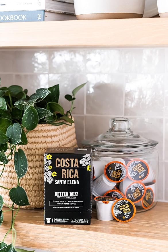 Better Buzz Costa Rica Medium Roast Coffee Pods 12ct., California Solar Energy Produced Recyclable Coffee Pods, Small Batch Roasted Single Origin Coffee, K-Cup Compatible, Life's Better Buzzed