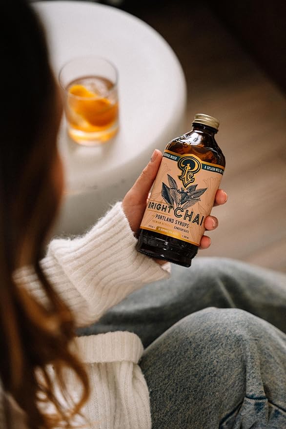 Portland Syrups Bright Chai Syrup - For Coffee, Cocktails, Mocktails & Sodas - Premium Concentrate - Orange Pekoe Tea, Ginger, Cinnamon & Cardamom - Rich Chai Flavor - 12 oz, 24 Servings (Pack of 2)