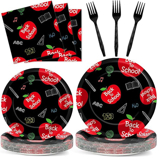 96Pcs Welcome Back to School Plates and Napkins School Season Party Decorations Back to School Dessert Plates Red Apples Tableware Set for 24 Guests Kids Birthday First Day of School Party Supplies