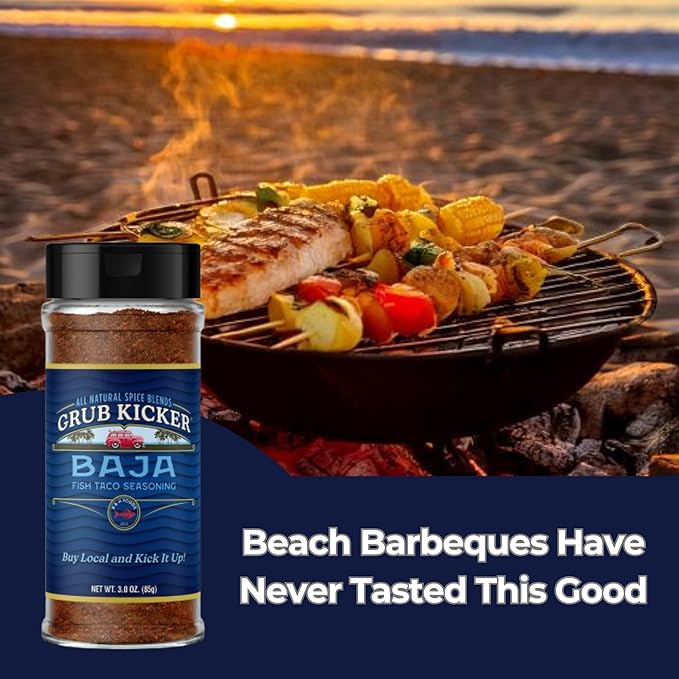 Grub Kicker Fish Taco Seasoning Baja Blend - 3 oz Bottle - Taco Seasoning Mix Spice for Seafood, Shrimp, and Tex Mex Dishes - Use to Season Fish Tacos, Burritos, and Mexican Food