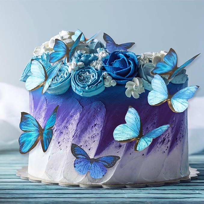 Sugar Robot Edible Butterflies for Cake Decorating- Large Size Butterfly Decorations - Cake Toppers and Cupcake Toppers - Made in the USA - Premium Crafted (Blue)