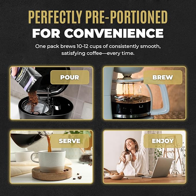 Colonial Coffee 32 Count Single Pot Coffee Packets ??Assorted Variety Pack with Medium, Dark, & Decaf Roast Blends | Pre-Measured Frac Packs for 12 Cup Maker | Bulk Ground Gourmet Coffee for Home & Office