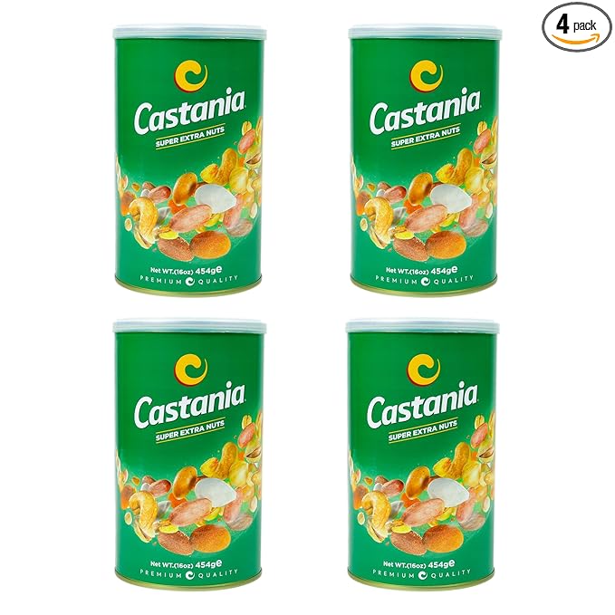 Castania BBQ Lebanese Mixed Nuts, Super Extra Mix with Pistachios, Almonds, Cashews, Hazelnuts, Peanuts, Pumpkin Seeds, Corn, and Chickpeas, 16oz (Pack of 4)