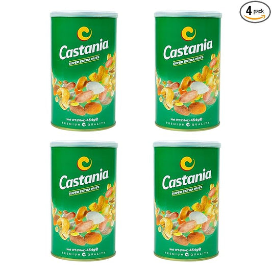 Castania BBQ Lebanese Mixed Nuts, Super Extra Mix with Pistachios, Almonds, Cashews, Hazelnuts, Peanuts, Pumpkin Seeds, Corn, and Chickpeas, 16oz (Pack of 4)