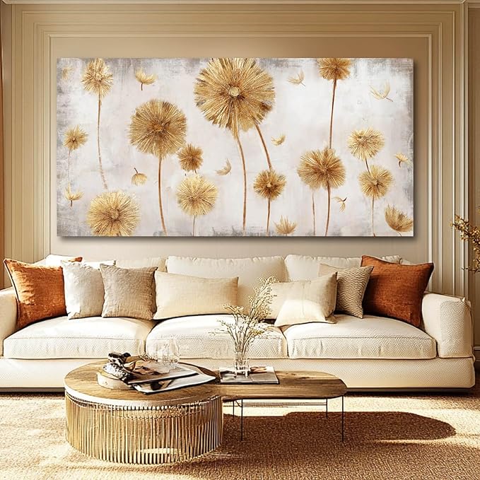 VAYIMDH Neutral Wall Decor Gold Flower Wall Art Botanical Paintings Plant Wall Decorations for Girls Room 29x58 In