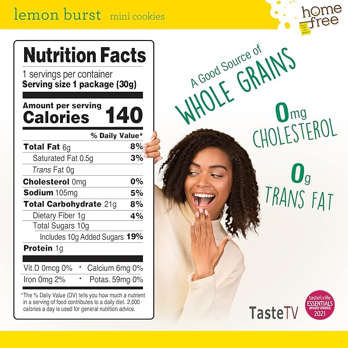 Homefree Treats You Can Trust Gluten Free Mini Cookies, Single Serve, Lemon Burst, 1.0 Ounce (Pack of 10)??,<div>
