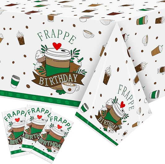 Frappe Coffee Party Tablecloths - 3Pcs Frappe Birthday Table Covers, Coffee Themed Party Decorations Plastic Disposable Rectangular Table Cloth Decor for Birthday Afternoon Tea