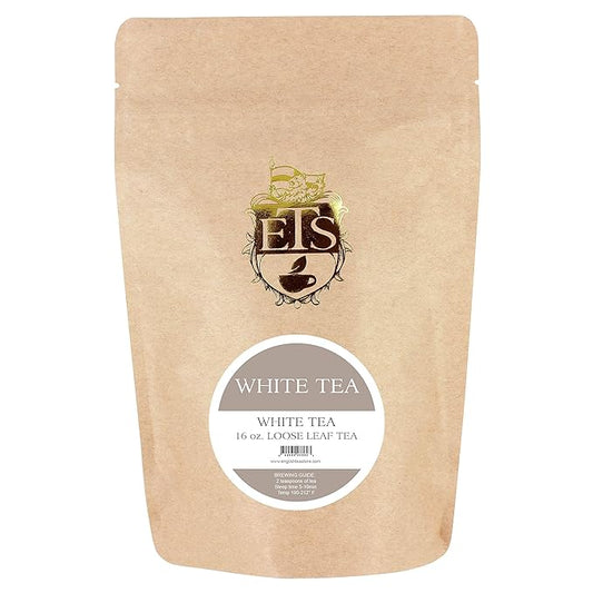 White Tea Loose Leaf Tea Pouches - 4oz | Premium Pai Mu Tan Tea with Amber Brew Jammy Malty Flavor | Delicate Sun-Dried Leaves for Smooth Refreshing Hot