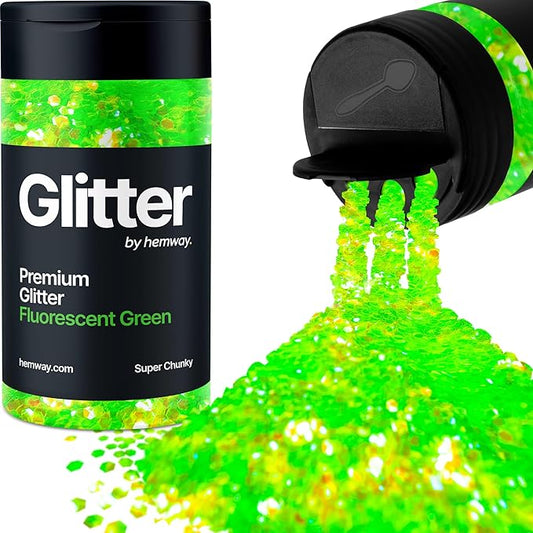 Hemway Premium Glitter Shaker - Fluorescent Green | 115g Super Chunky Metallic Flake Sequins for Resin & Epoxy Crafts | Craft Supplies for Tumblers, Festival, Art