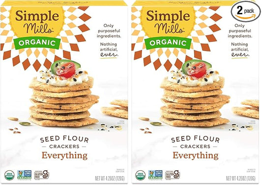 Simple Mills Organic Seed Crackers, Everything - Gluten Free, Vegan, Healthy Snacks, Paleo Friendly, 4.25 Ounce (Pack of 2)