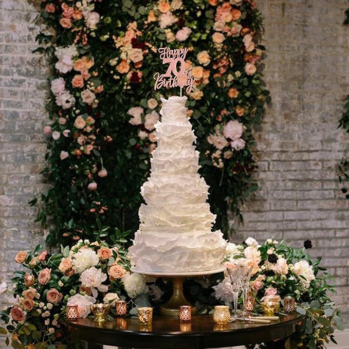 1 PCS Happy 70th Birthday Cake Topper Cheers to 70 Years Birthday Cake Pick Seventy Hello 70 Fabulous Cake Decoration for Happy 70th Birthday Anniversary Party Decorations Supplies Rose Gold