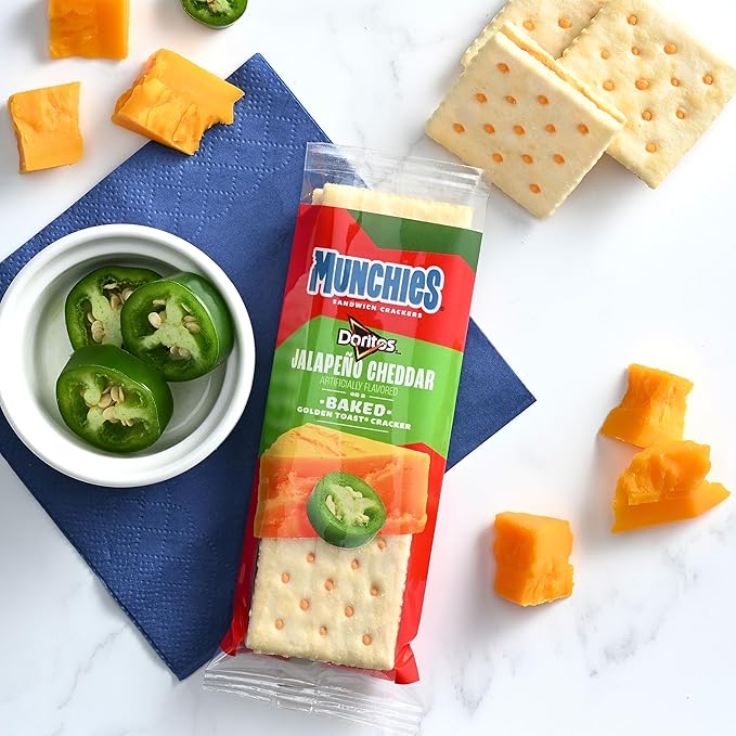 Munchies Baked Sandwich Crackers Variety Pack, Doritos Nacho Cheese and Doritos Jalapeno Cheddar, 1.38 Oz sleeves (Pack of 64)