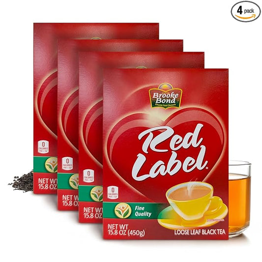 Red Label Tea | Loose Leaf Tea | Premium Brooke Bond | Black Tea | Indian Chai | Rich & Refreshing Flavor | Compatible for Chai | 450 Grams (Pack of 4)