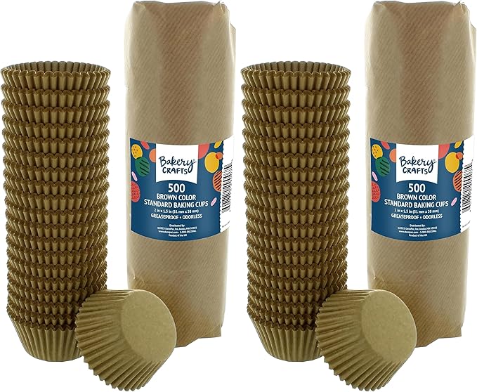 Bakery Crafts Natural Brown Baking Cups - 500-2" Cupcake Cases, Greaseproof Paper Liners for Muffins and Cupcakes, Bulk Pack of 1000