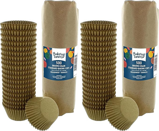 Bakery Crafts Natural Brown Baking Cups - 500-2" Cupcake Cases, Greaseproof Paper Liners for Muffins and Cupcakes, Bulk Pack of 1000