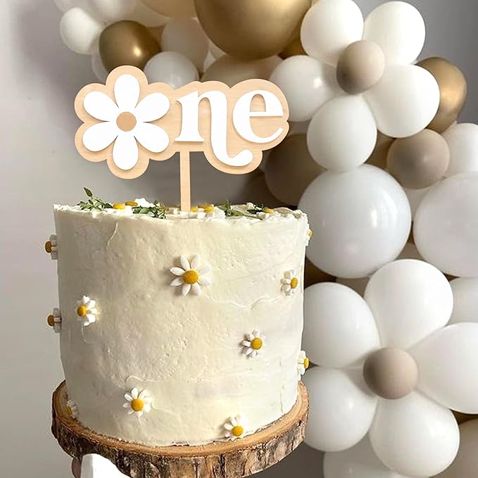 Wooden Daisy Cake Topper For 1st Birthday - First Birthday Cake Decoration, Retro Groovy Boho Daisy, Daisy Birthday Party Decor, Best Flower Cake Topper For Baby(Daisy One Cake Topper)