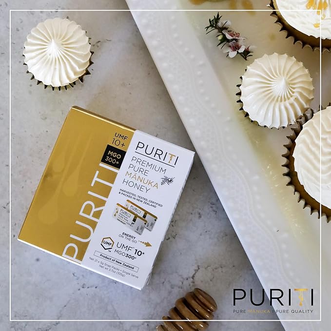 PURITI Genuine Raw Manuka Honey Snaps On The Go - UMF 10+ (MGO300+) 21 x 0.18oz Individual Snap Packets, Single Serve Honey Sticks for Tea, Travel & Snacks, Certified, Made in New Zealand