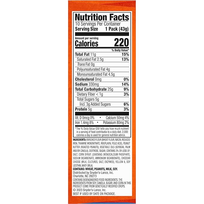 Lance Sandwich Crackers, ToastChee Peanut Butter, 10 Individual Packs, 6 Sandwiches Each