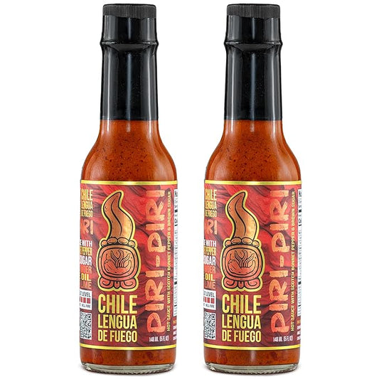 Hot Sauce | Chile Lengua de Fuego (Pack of 2, Piri Piri) – Medium Heat Gourmet Sauce with Scotch