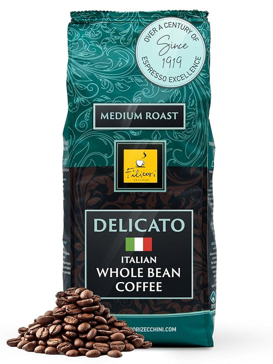 Filicori Zecchini Italian Espresso Beans ??Whole Bean Coffee Medium Roast Arabica & Robusta Blend ??Low Acidity, Slow Roasted ??Delicato 340g