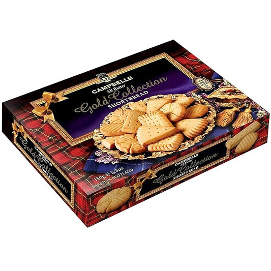 Campbells Shortbread All-Butter Gold Collection 5.29 Oz (150g) - Scottish Shortbread Cookies from Scotland, Butter Cookies Assortment Gift Box, British Tea Biscuits, Gourmet Scottish Snacks