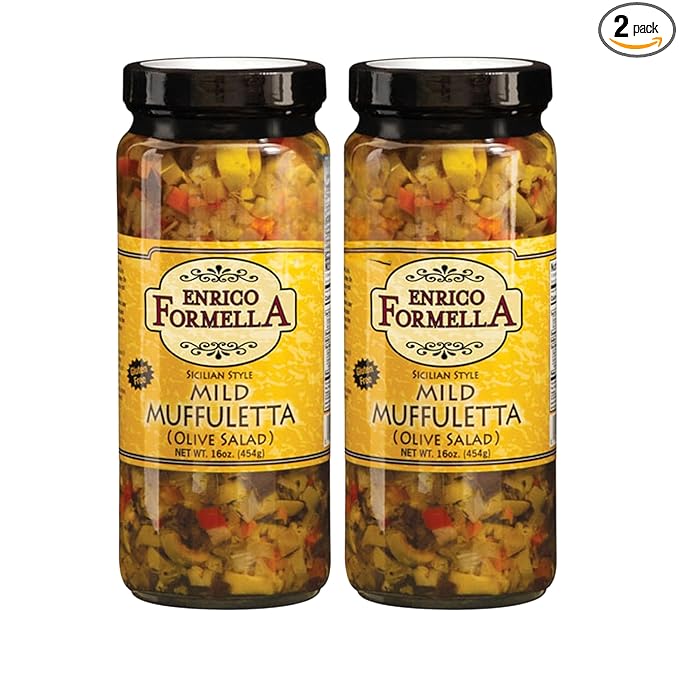 Enrico Formella Mild Muffuletta Salad - Gluten Free Italian Olive Mix - New Orleans Style Sandwich Spread (16 oz) (2-pack)