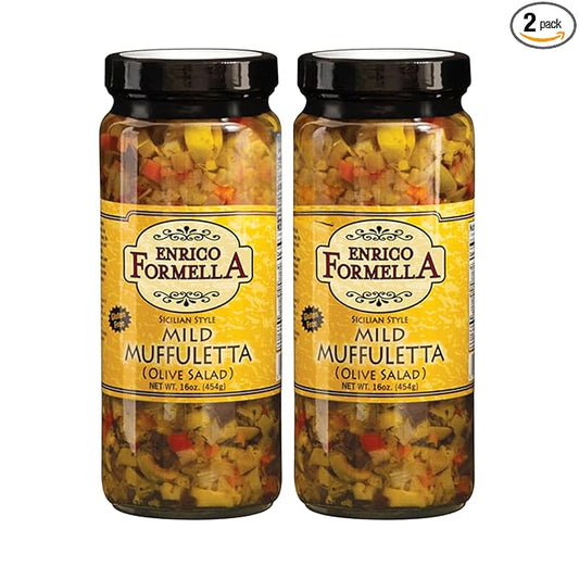 Enrico Formella Mild Muffuletta Salad - Gluten Free Italian Olive Mix - New Orleans Style Sandwich Spread (16 oz) (2-pack)
