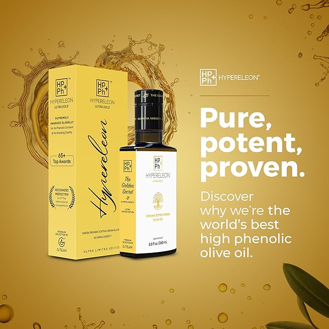HYPERELEON GOLD | Premium, Organic, Extremely High Phenolic, Greek Extra Virgin Olive Oil 100% Pure & Natural | Bio & Unfiltered | 85 Top INTERNATIONAL Awards | 260ml (Pack of 1)
